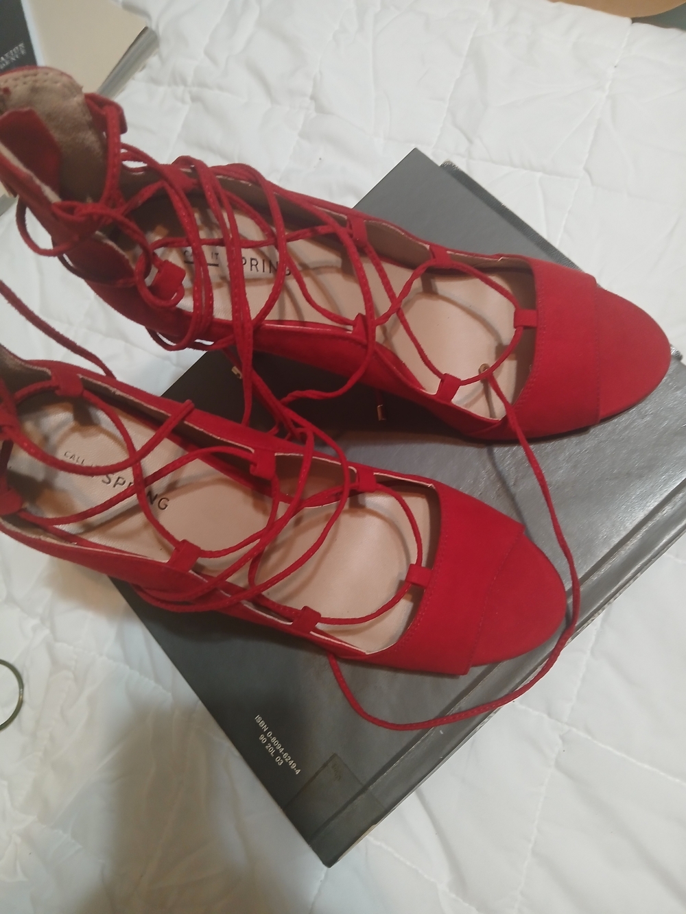 Call It Spring Red Lace-Up Heels - Picture 4 of 5